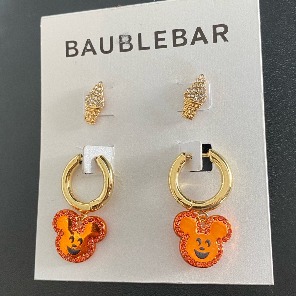 New Baublebar DisneyX Halloween Mickey Mouse earrrings and ice cream cones